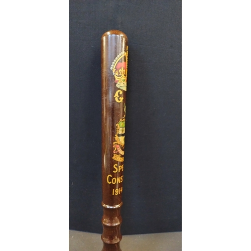 167 - Vintage Special Constable 1914-1919 truncheon decorated with the Blackburn coat of arms and leather ... 