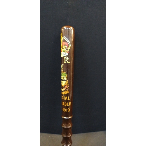 167 - Vintage Special Constable 1914-1919 truncheon decorated with the Blackburn coat of arms and leather ... 