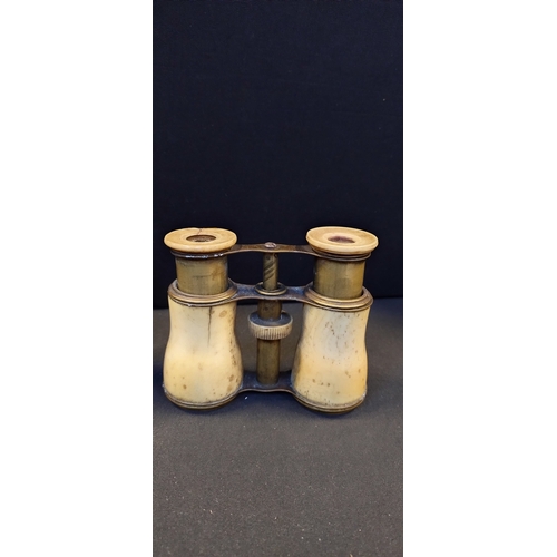 168 - 2 pairs of vintage  bone and brass opera glasses and a pair of jockey sports glasses