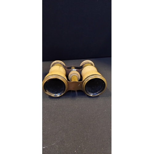 168 - 2 pairs of vintage  bone and brass opera glasses and a pair of jockey sports glasses