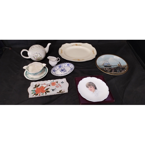 194 - Mixed lot of serving platters, tea pot, cream jug, plates by various makers including Duchess, Rutla... 