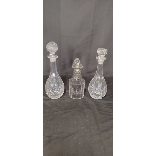 199 - 3 x crystal glass decanters with stoppers various designs and sizes