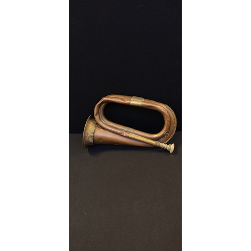 206 - Boosey & Co, London. Brass And Copper Bugle, and 1lb,& 2lb brass weights