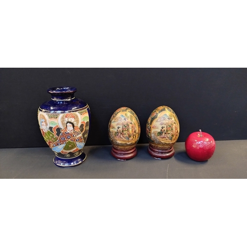 208 - Two Chinese Satsuma porcelain eggs and a Japanese satsuma vase