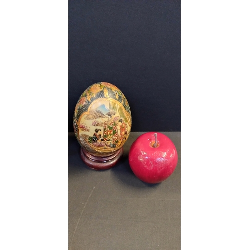 208 - Two Chinese Satsuma porcelain eggs and a Japanese satsuma vase