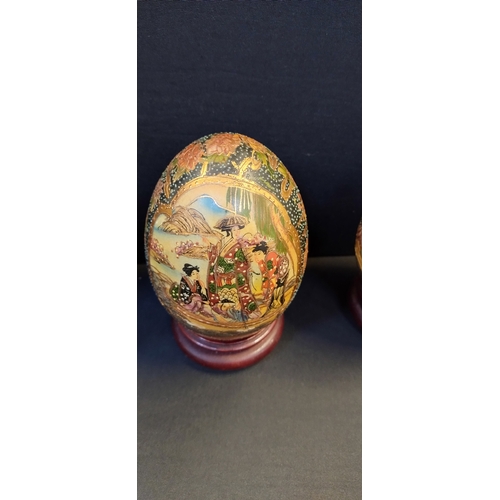 208 - Two Chinese Satsuma porcelain eggs and a Japanese satsuma vase