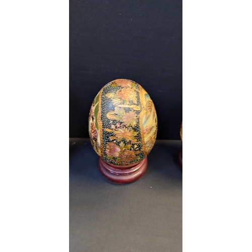 208 - Two Chinese Satsuma porcelain eggs and a Japanese satsuma vase