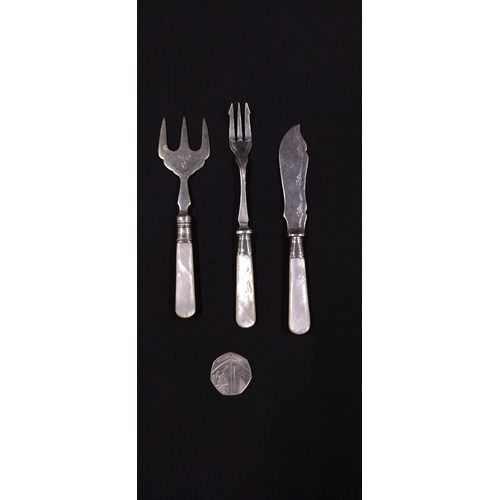 21 - Three mother of pearl antique cutlery items