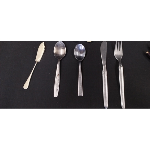 211 - 4 Wood Handle brass cheese forks and cutlery and a vintage tangram puzzle