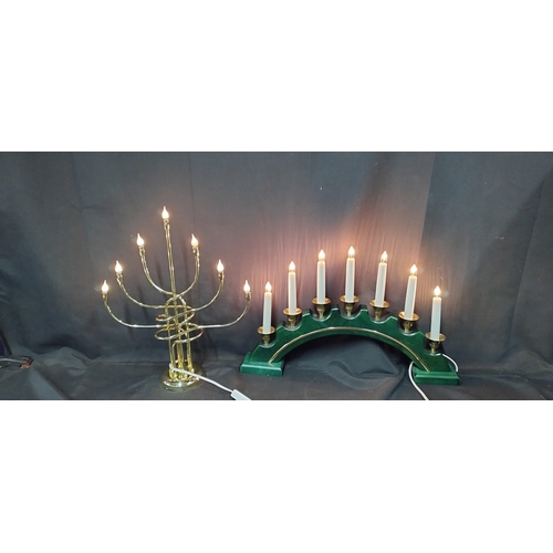 244 - 2 candle arches 1 brass and 1 wood and brass with spare bulbs