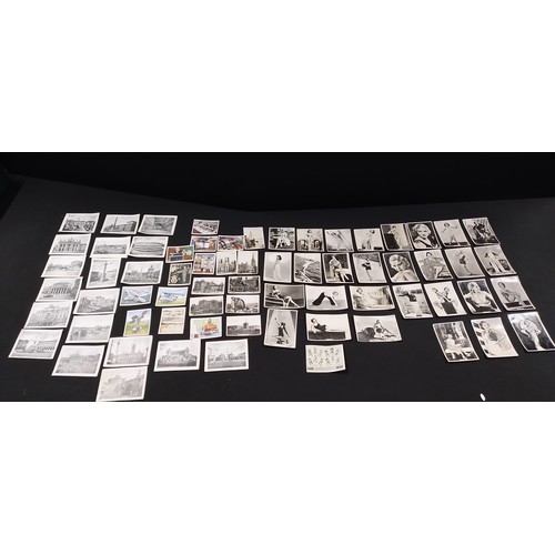 254 - Various black and white, and colour loose cigarette cards featuring different subjects