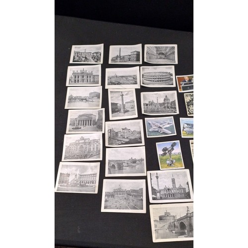 254 - Various black and white, and colour loose cigarette cards featuring different subjects