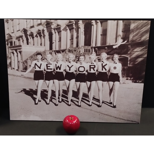 260 - Black and white canvas picture of vintage New York girls. Measures approx  45 x 59.5 cm