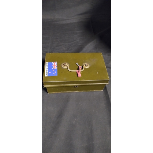 279 - Vintage green metal cash box with removable compartment