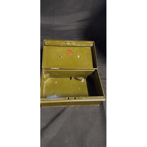 279 - Vintage green metal cash box with removable compartment