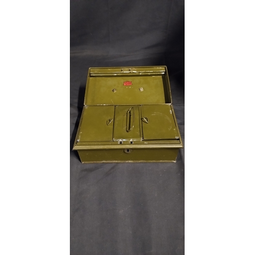 279 - Vintage green metal cash box with removable compartment