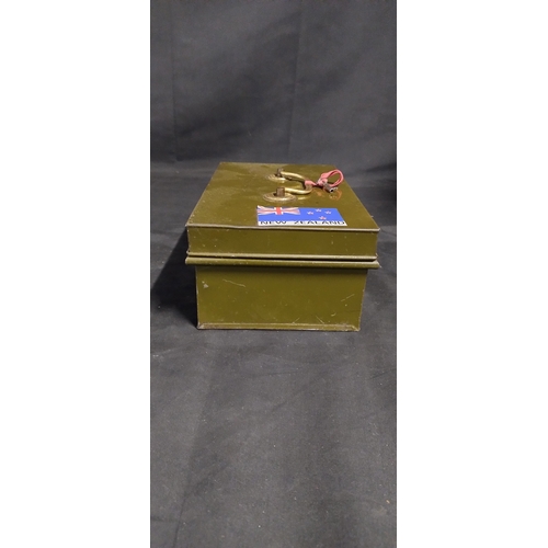 279 - Vintage green metal cash box with removable compartment