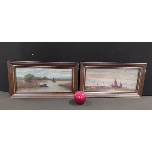 281 - Two framed oil  and watercolour paintings by RWS. Measures approx H 23 x W 42.5 cm