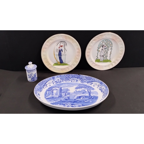 282 - Collection of Royal Worcester Spode relief plates, Penelope and Sarah, a blue and white serving plat... 