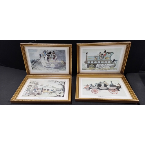 292 - 4 pictures of early steam trains and carriages. Measures approx 27 x 37.5 cm