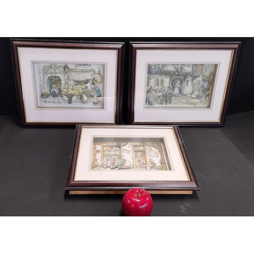 294 - Three 3D framed images by Anton Pieck. Measures approx H 29 x W 34 x D 3.5 cm