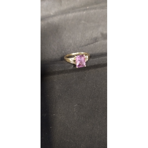 390 - 9ct gold Diamond and Amethyst ring. Size N . Weight approx 2.04g