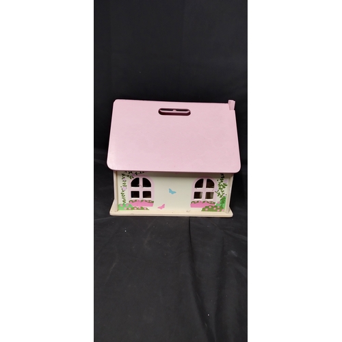 411 - Two wooden dolls houses with some furniture and figures