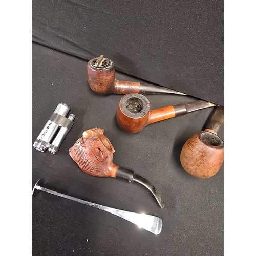 480 - Four wooden pipes with press and lighters