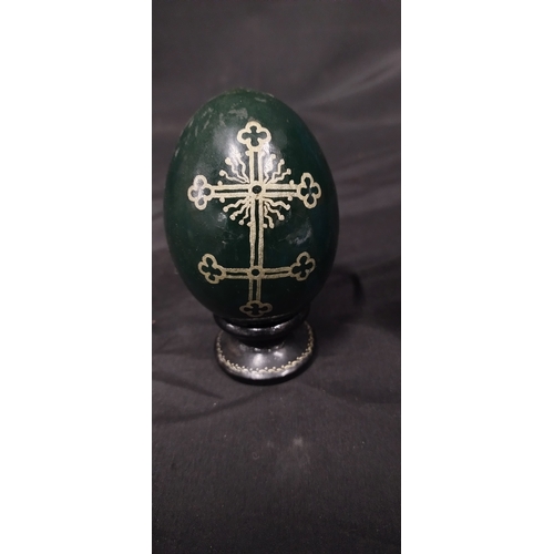 36 - Two Orthodox wooden easter eggs with  24k gold paint featuring the image of christ and the image of ... 