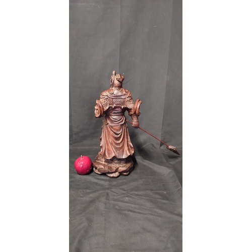 39 - Carved Boxwood figure of Zhao Yun with spear. Measures approx H 44 x W 37 x D 19 cm