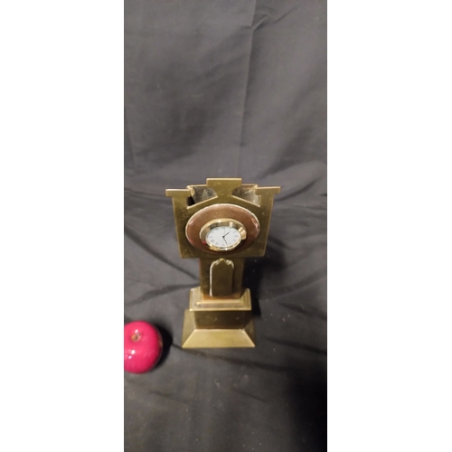 42 - Brass and copper long case clock pocket watch holder. Measures approx H 33.5 x W 12 x D 6.5