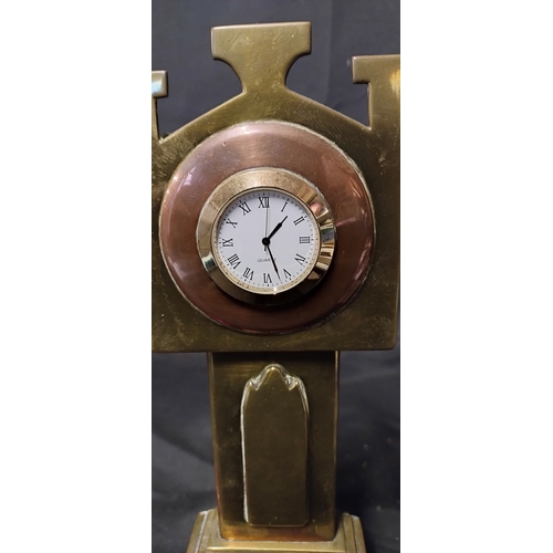 42 - Brass and copper long case clock pocket watch holder. Measures approx H 33.5 x W 12 x D 6.5