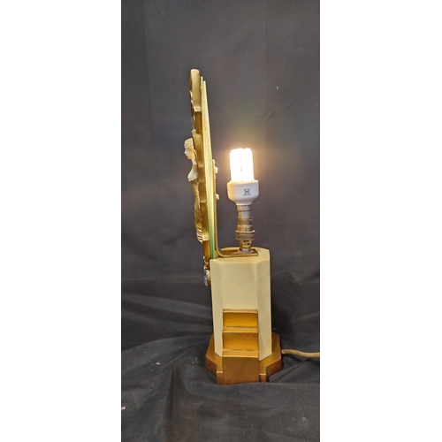 49 - Beautiful Art Deco style Bakelite Angel Crystal lamp. Tested for power. Measures approx H 36.5 x W 2... 