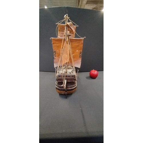 63 - Scratch Built Galleon Model ship. Measures approx H 42 x W 57 x D 10.5 cm