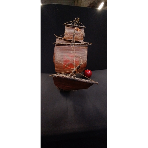 63 - Scratch Built Galleon Model ship. Measures approx H 42 x W 57 x D 10.5 cm