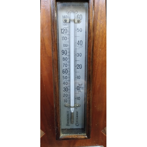 68 - Vintage oak 8 day clock with barometer. Measures approx H 57 x W 20 x D 5 cm