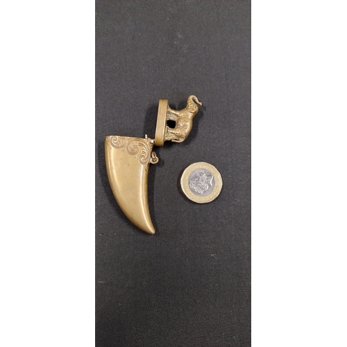 84 - Brass hinged Horn of Plenty Vesta case with a elephant