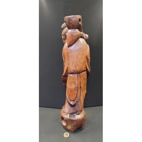 91 - large Japanese root carved figure with bone teeth ( formerly a lamp). Measures approx H 18 x W 11 x ... 