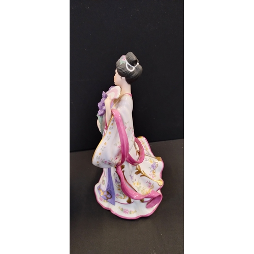 147 - Two oriental figurines from the Danbury mint, The Plum Blossom Princess and Iris Princess