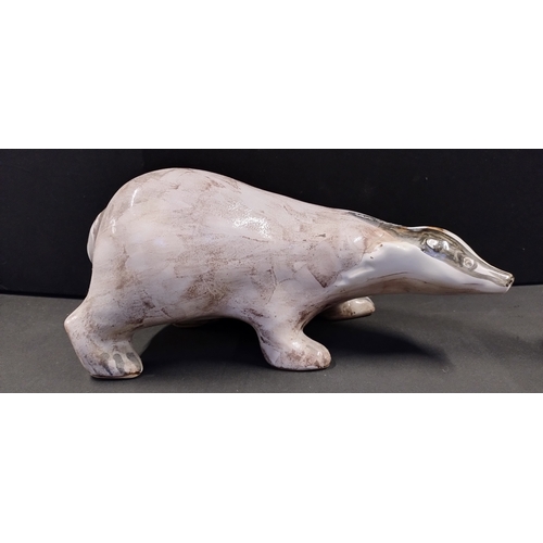 159 - David Sharp Rye large pottery badger and a porcelain goose