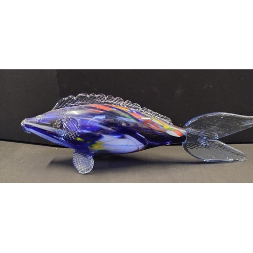 162 - Large studio glass multi coloured fish. Measures approx H 12.5 x W 41 x D 9 cm