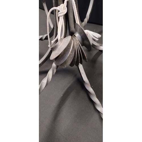 181 - Cast grey metal chandelier with twist arms candle inserts. Measures approx H 23 x W 52 cm