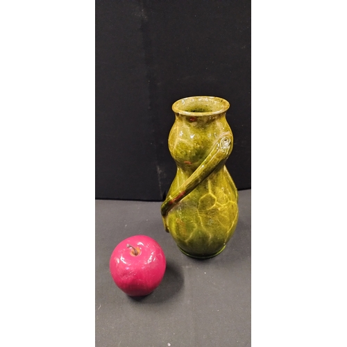 194 - Art pottery vase with snake handles. Measures approx H 23.5 x W 11.5 cm