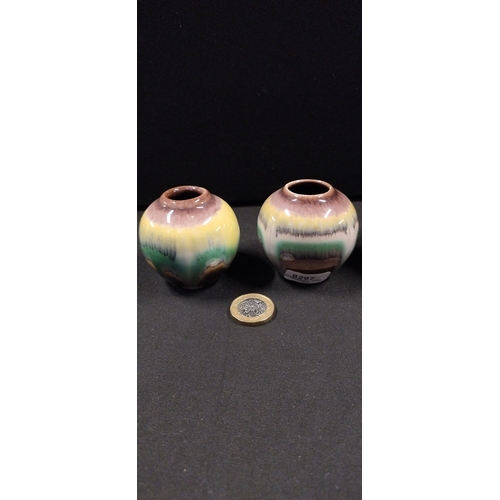 205 - Three small West German Vases with yellow, green and brown drip glaze 701/5 and 709/8