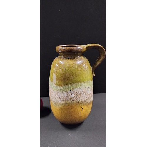 213 - Vintage West German floor vase with handle . 484-27 in mustard, green and beige