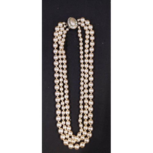 11 - Six faux pearl necklaces some with rhinestone clasps