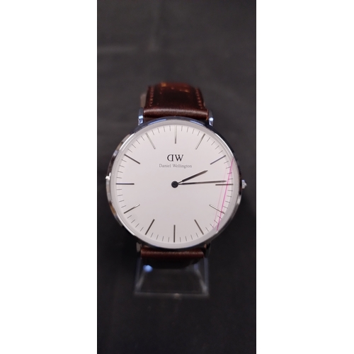 15 - Two Daniel Wellington mens and ladies analogue watches with brown leather strap