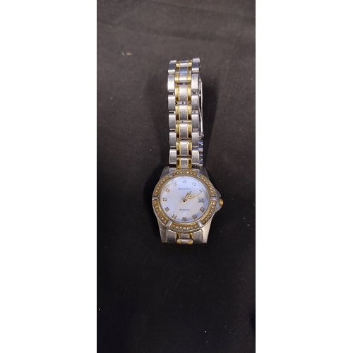 3 - Ladies two tone 50 M  Water Resistant with Date Window with crystal embellishments and mother of pea... 