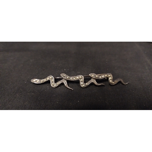 6 - Three sterling silver brooches, reptile and dolphin