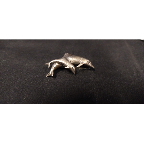 6 - Three sterling silver brooches, reptile and dolphin